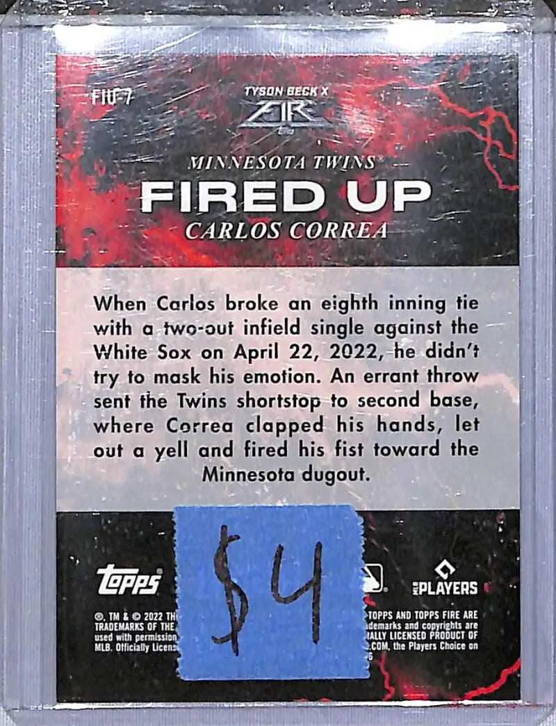2022 Topps Fire Fired Up #FIU-7 Carlos Correa NM-MT Minnesota Twins - Baseball Card Single
