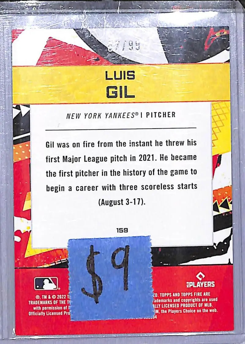 2022 Topps Fire Purple #159 Luis Gil NM-MT 7/99 New York Yankees