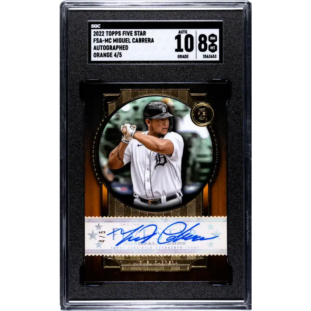 2022 Topps Five Star Orange #FSA-MC Miguel Cabrera SGC 8 NM/MT Auto 4/5 Detroit Tigers Baseball Card - Baseball Card