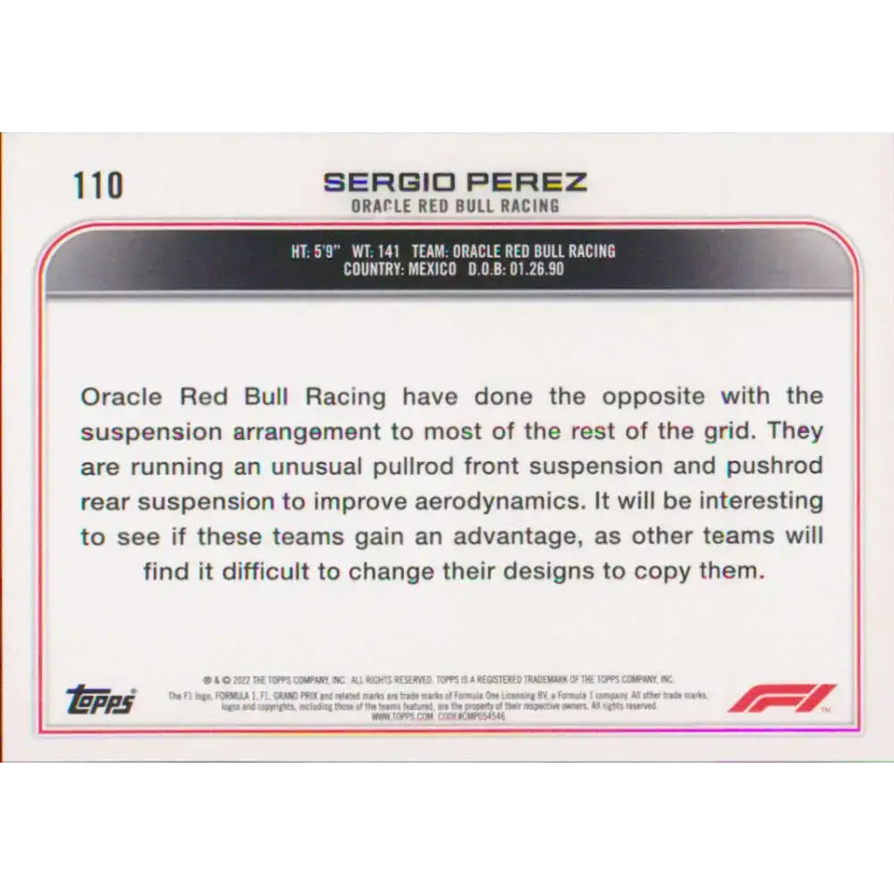 2022 Topps Formula 1 #110 Sergio Perez NM-MT Racing Card - Racing Card Single
