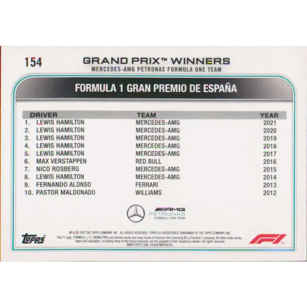 2022 Topps Formula 1 #154 Lewis Hamilton NM-MT Racing Card - Racing Card Single