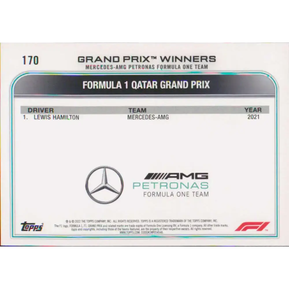 2022 Topps Formula 1 #170 Lewis Hamilton NM-MT Racing Card - Racing Card Single