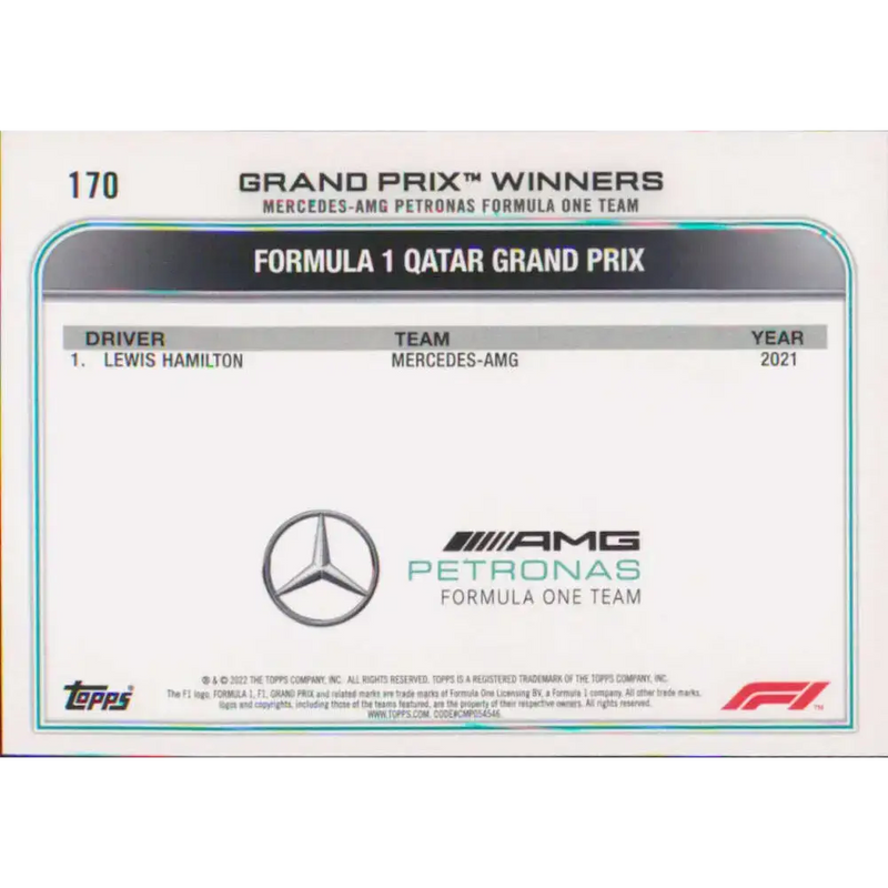2022 Topps Formula 1 #170 Lewis Hamilton NM-MT Racing Card - Racing Card Single