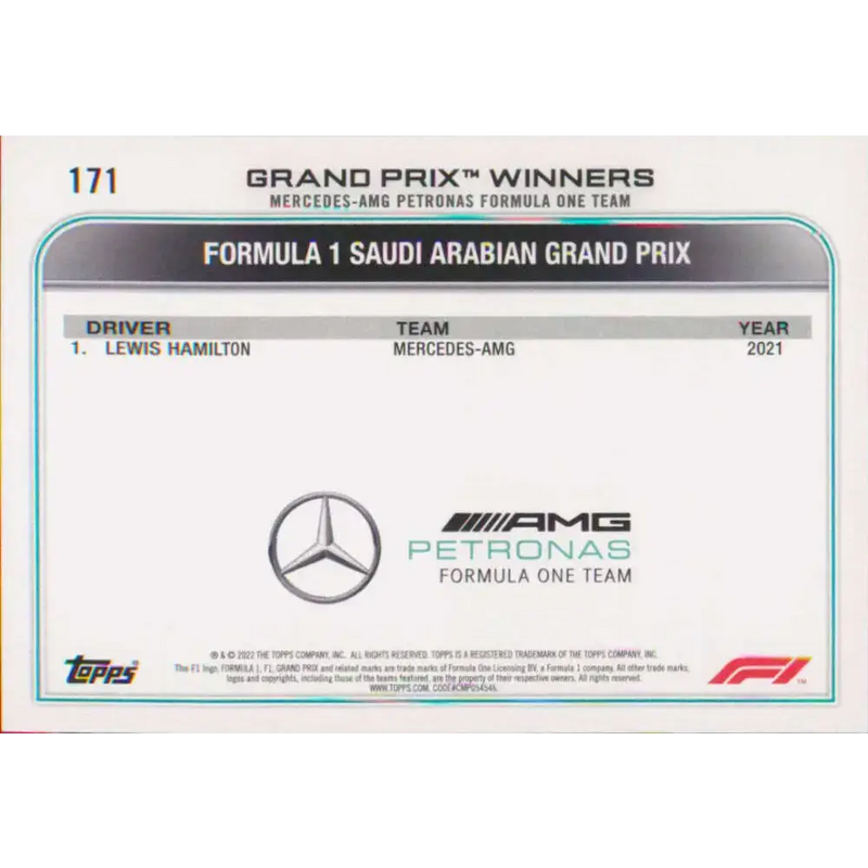2022 Topps Formula 1 #171 Lewis Hamilton NM-MT Racing Card - Racing Card Single