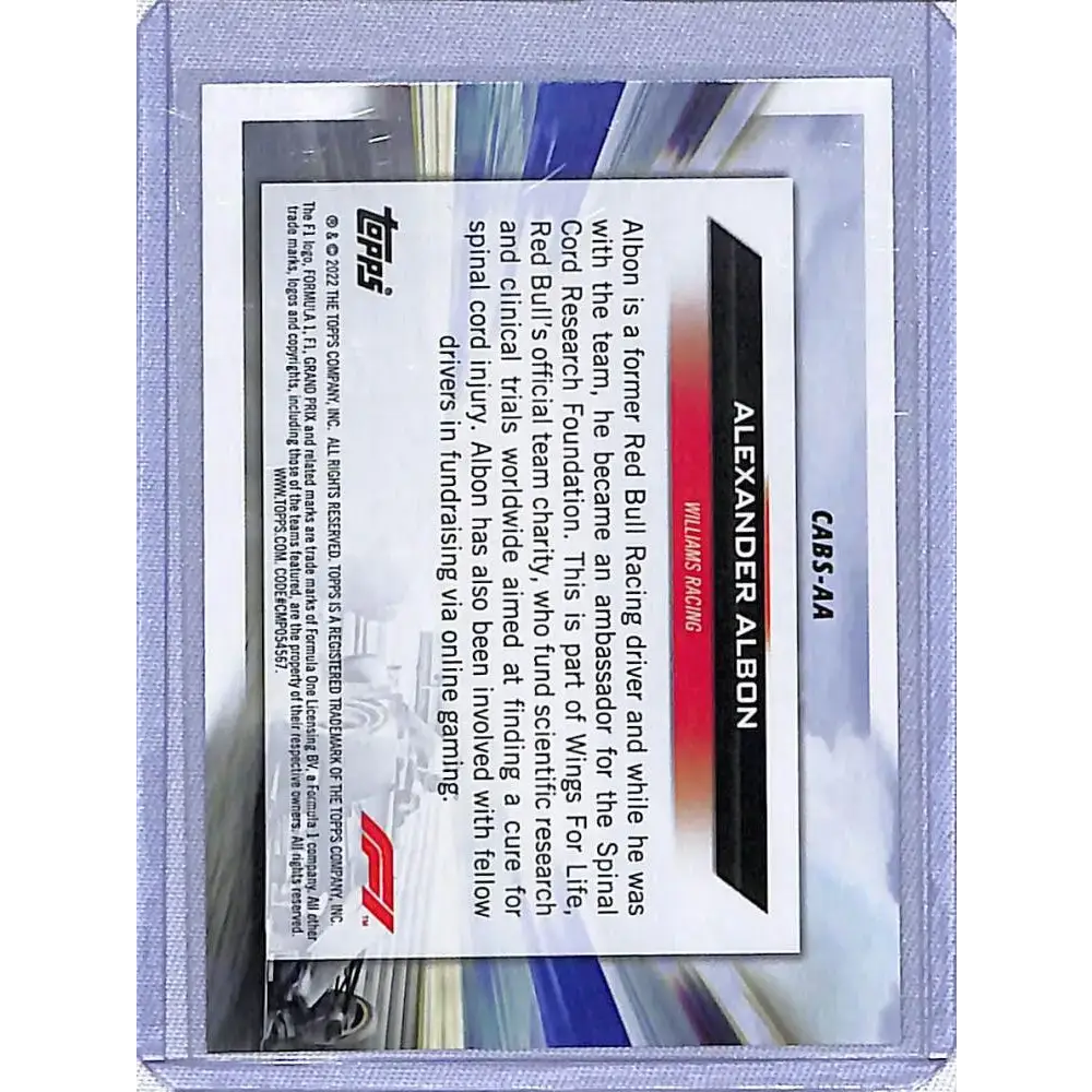 2022 Topps Formula 1 #CABS-AA Alexander Albon NM-MT Williams - Racing Card Single