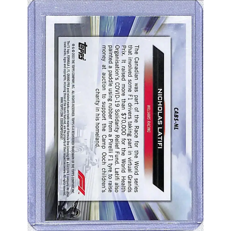 2022 Topps Formula 1 #CABS-NL Nicholas Latifi NM-MT Williams - Racing Card Single