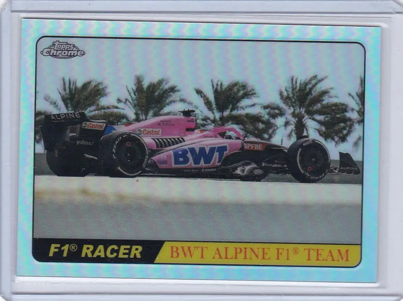 Fernando Alonso BWT Alpine F1 racing car in pink and blue livery by Topps Formula