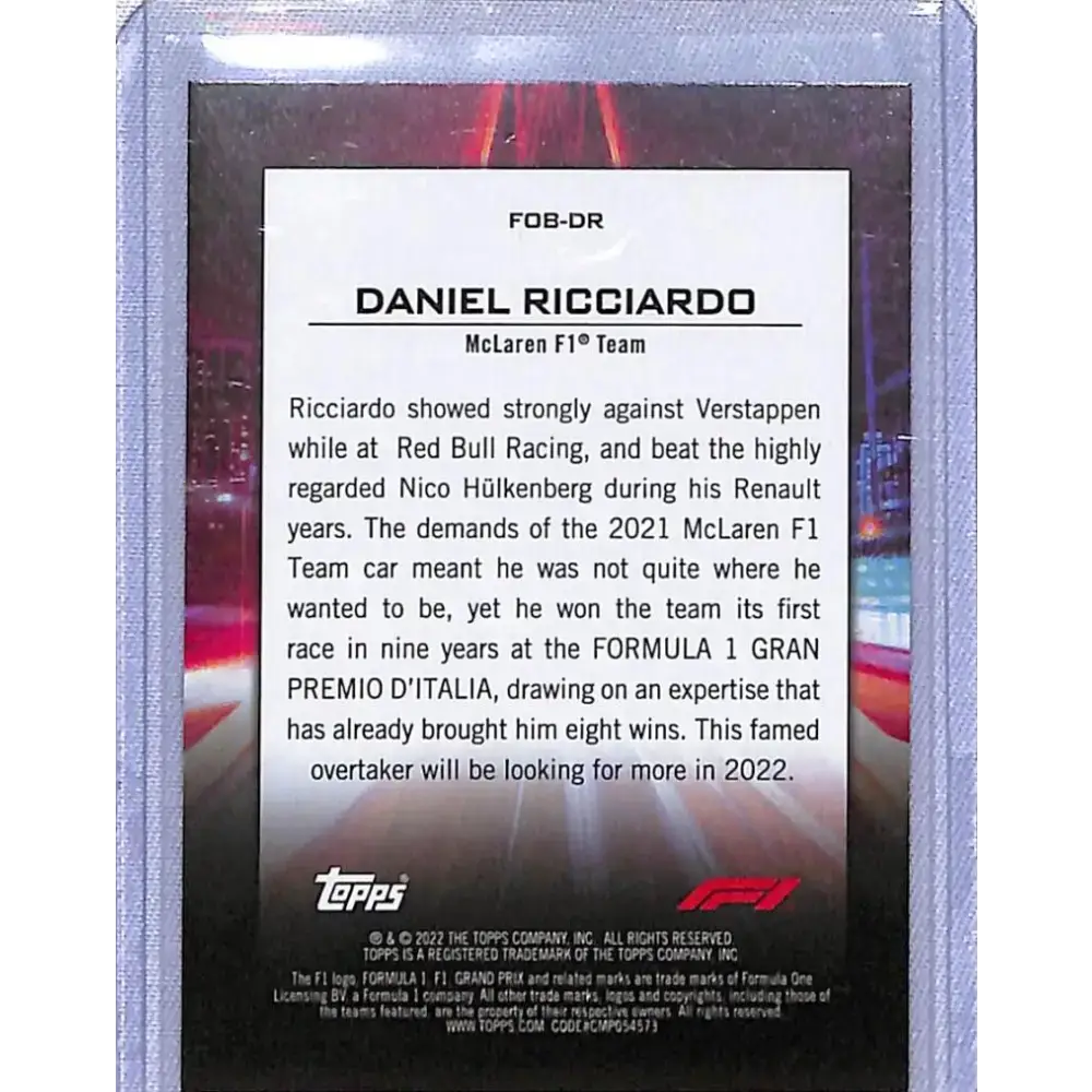 2022 Topps Formula 1 #FOB-DR Daniel Ricciardo NM-MT McLaren - Racing Card Single