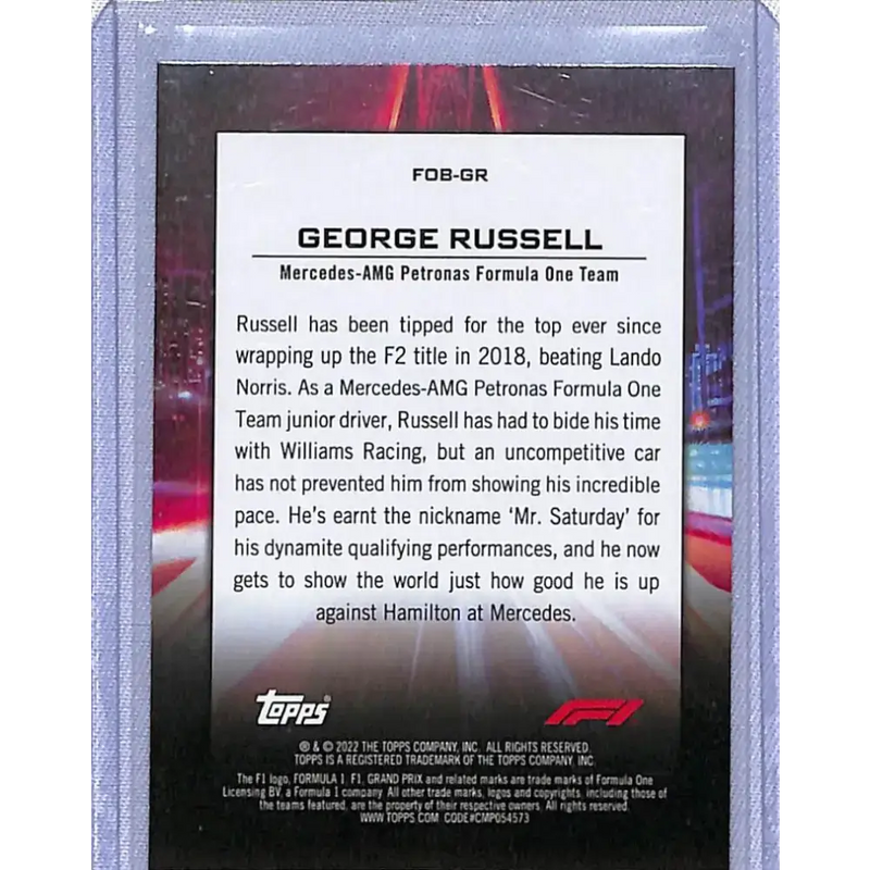 2022 Topps Formula 1 #FOB-GR George Russell NM-MT Mercedes - Racing Card Single