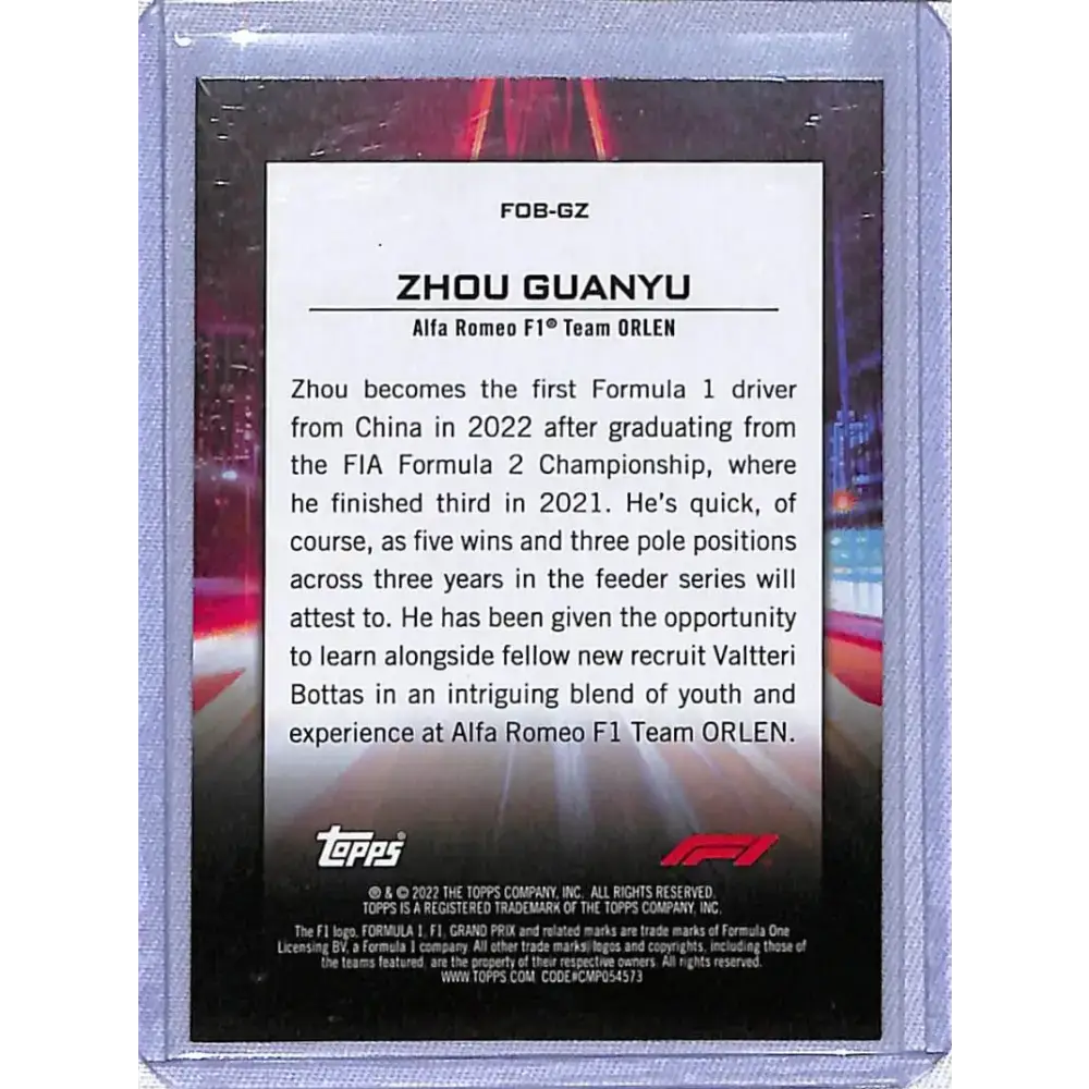 2022 Topps Formula 1 #FOB-GZ NM-MT RC Rookie Alfa Romeo - Racing Card Single