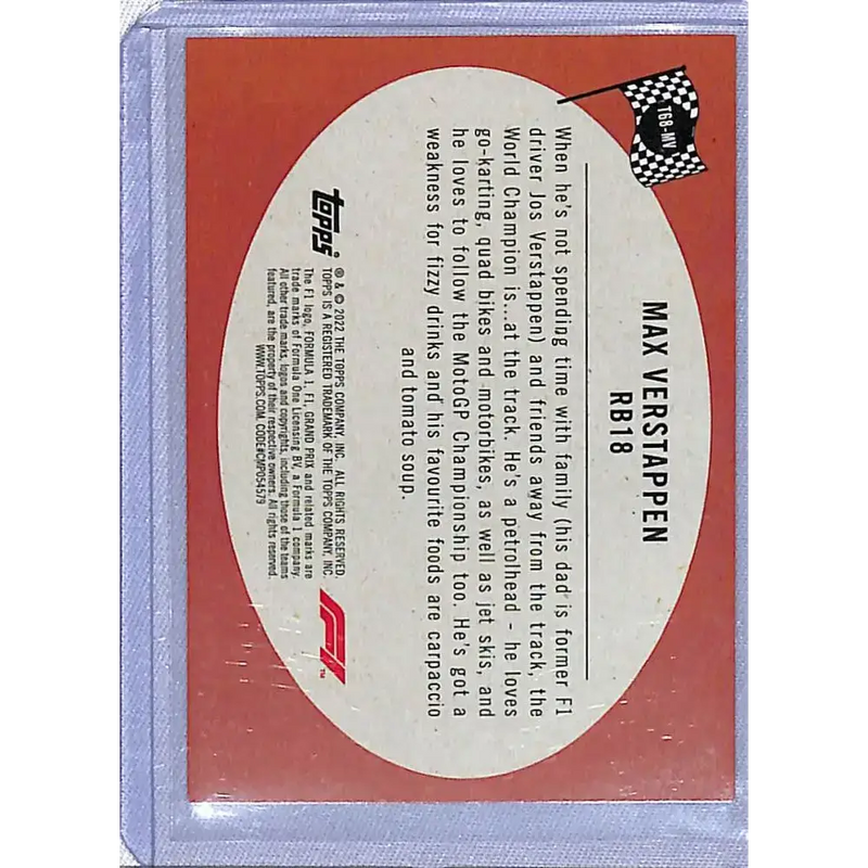2022 Topps Formula 1 #RB18 Max Verstappen NM-MT Red Bull - Racing Card Single