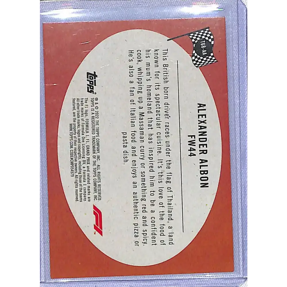 2022 Topps Formula 1 #T68-AA Alexander Albon NM-MT Williams - Racing Card Single