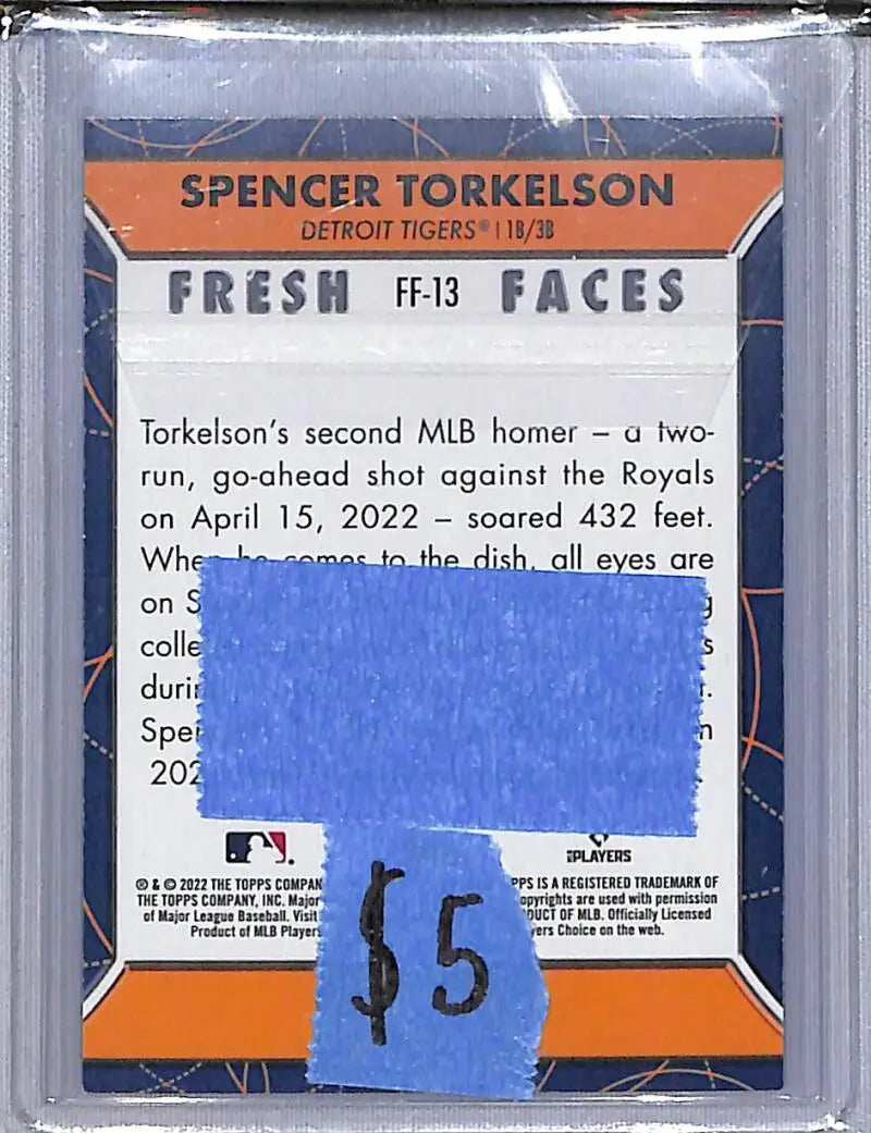2022 Topps Fresh Faces #FF-13 Spencer Torkelson NM-MT RC Rookie Detroit Tigers - Baseball Card Single