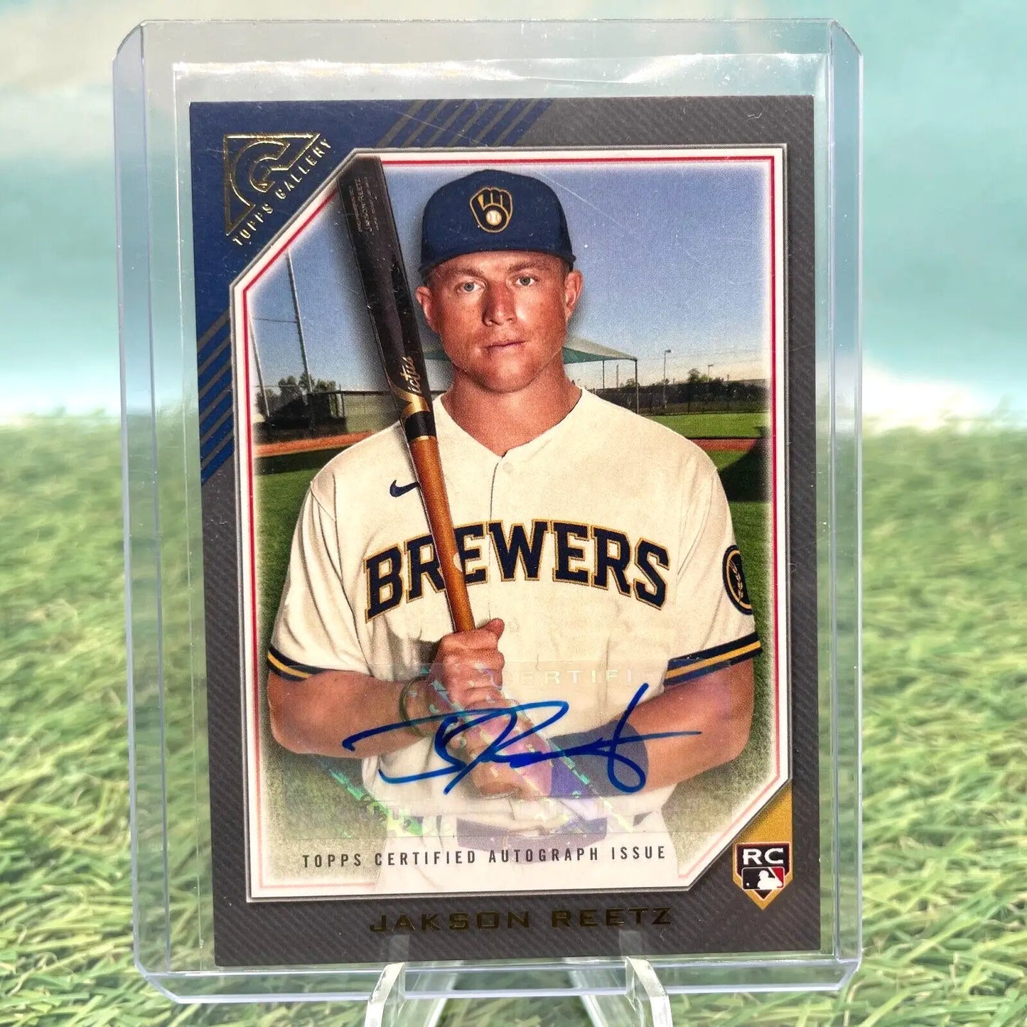 Signed Jakson Reetz baseball card from 2022 Topps Gallery, Milwaukee Brewers Rookie Auto