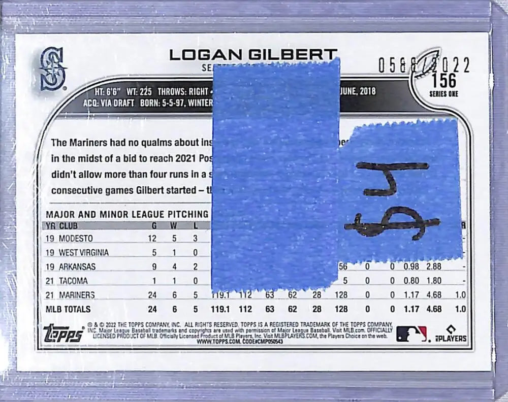 2022 Topps Gold #156 Logan Gilbert NM-MT 588/2022 Seattle Mariners - Baseball Card Single