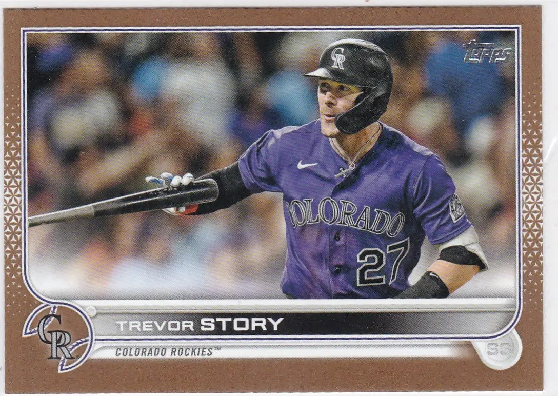Topps Gold Foil baseball card of Trevor Story, Colorado Rockies, number 27, purple jersey