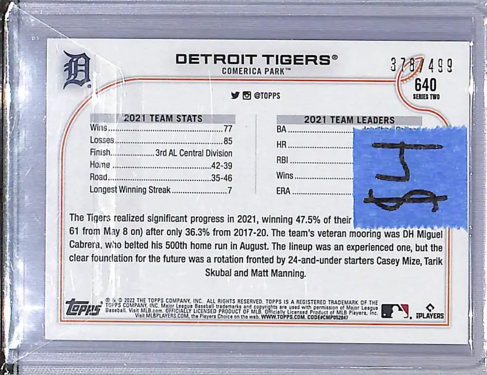 2022 Topps Green #640 Detroit Tigers NM-MT 378/499 Detroit Tigers