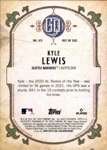 Original gloss 2022 Topps Gypsy Queen Kyle Lewis Mariners baseball card image