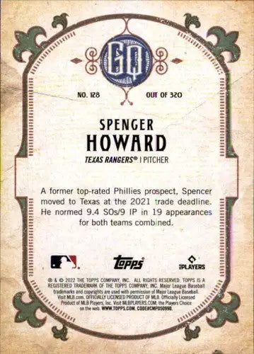 Original gloss Spencer Howard baseball card from 2022 Topps Gypsy Queen set