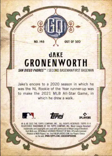 2022 Topps Gypsy Queen Jake Cronenworth Padres baseball card NM-MT craftsmanship