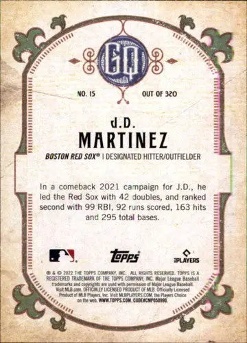 2022 Topps Gypsy Queen #15 J.D. Martinez NM-MT Red Sox ID:44858 - Baseball Card Single