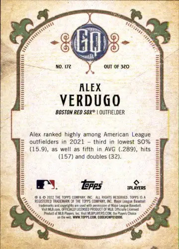 2022 Topps Gypsy Queen #172 Alex Verdugo NM-MT Red Sox ID:44878 - Baseball Card Single