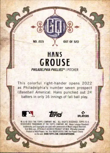 Hans Crouse baseball card from Topps Gypsy Queen 2022 featuring original gloss and rookie design