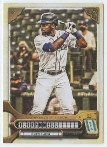 Baseball card featuring Taylor Trammell at bat from 2022 Topps Gypsy Queen set