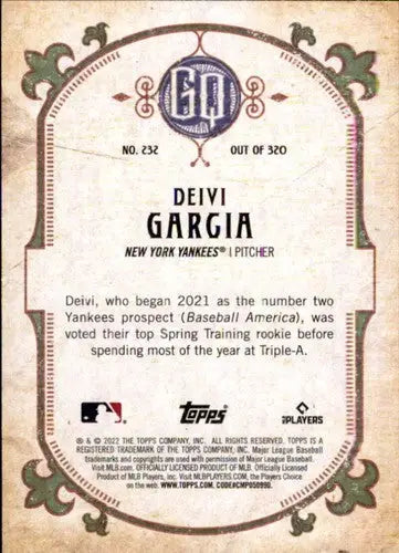 2022 Topps Gypsy Queen Deivi Garcia baseball card Yankees NM-MT ID 44886