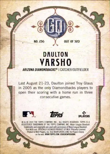 2022 Topps Gypsy Queen #236 Daulton Varsho NM-MT Diamondbacks ID:44888 - Baseball Card Single