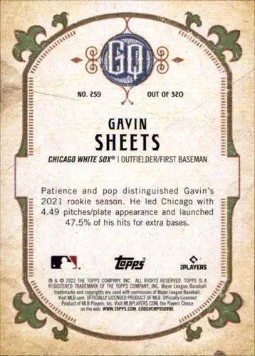 2022 Topps Gypsy Queen Gavin Sheets baseball card with original gloss White Sox RC