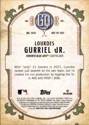 Lourdes Gurriel Jr baseball card from 2022 Topps Gypsy Queen series under gypsy queen