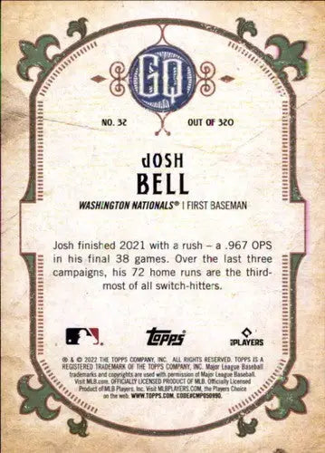 2022 Topps Gypsy Queen Josh Bell baseball card Nationals NM-MT collectible