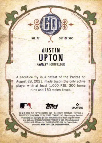 Original gloss 2022 Topps Gypsy Queen Justin Upton baseball card Angels ID 44868