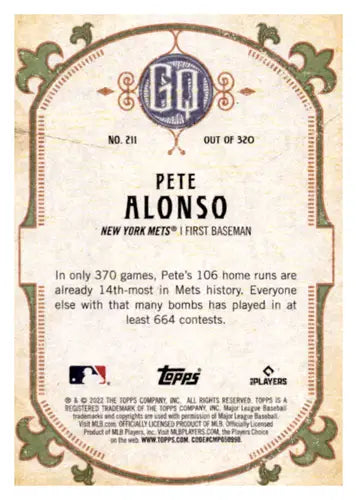2022 Topps Gypsy Queen Green #211 Pete Alonso NM-MT Mets ID:44239 - Baseball Card Single