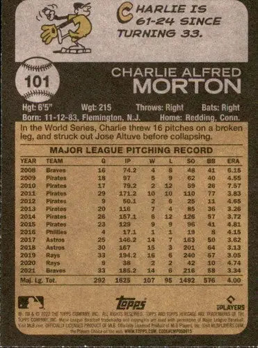 2022 Topps Heritage #101 Charlie Morton NM-MT Braves ID:76589 - Baseball Card Single