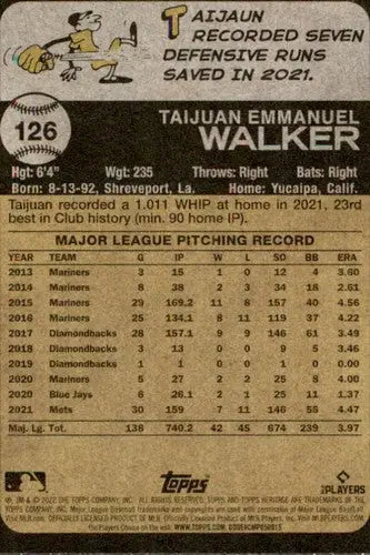 2022 Topps Heritage #126 Taijuan Walker NM-MT Mets ID:41249 - Baseball Card Single