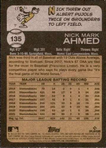 2022 Topps Heritage #135 Nick Ahmed NM-MT Diamondbacks ID:41253 - Baseball Card Single