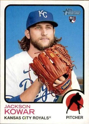 2022 Topps Heritage Jackson Kowar Baseball Card with original gloss, Royals rookie