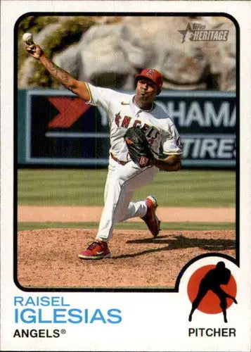 2022 Topps Heritage Raisel Iglesias Angels baseball trading card with original gloss