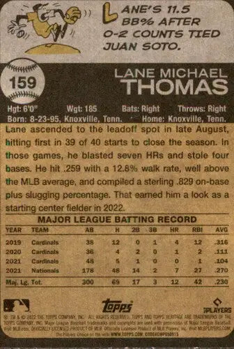 2022 Topps Heritage #159 Lane Thomas NM-MT Nationals ID:41271 - Baseball Card Single