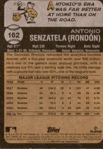 2022 Topps Heritage #162 Antonio Senzatela NM-MT Rockies ID:41273 - Baseball Card Single