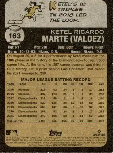 2022 Topps Heritage #163 Ketel Marte NM-MT Diamondbacks ID:41274 - Baseball Card Single