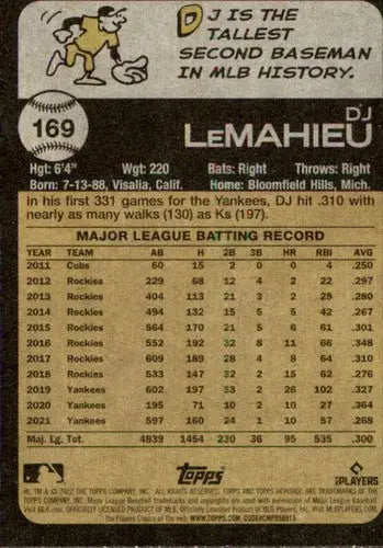 2022 Topps Heritage #169 DJ LeMahieu NM-MT Yankees ID:41279 - Baseball Card Single