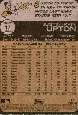 2022 Topps Heritage #17 Justin Upton NM-MT Angels ID:41172 - Baseball Card Single