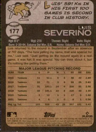 2022 Topps Heritage #177 Luis Severino NM-MT Yankees ID:76597 - Baseball Card Single