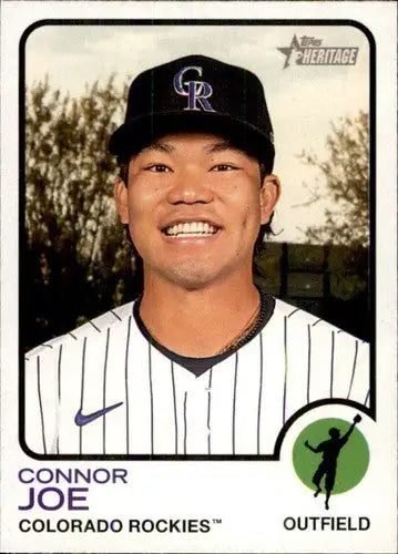 Original gloss baseball card of Connor Joe from Topps Heritage 2022 Rockies series