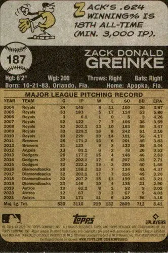 2022 Topps Heritage #187 Zack Greinke NM-MT Astros ID:41288 - Baseball Card Single