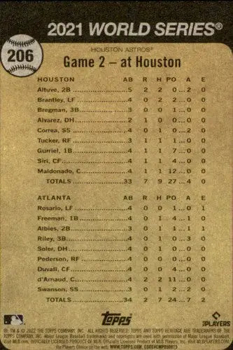 Baseball card with game statistics showing Jose Altuve from Topps Heritage 2022