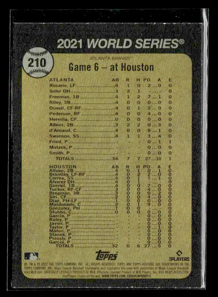 2022 Topps Heritage #210 Atlanta Wins the World Series - Baseball Card Single
